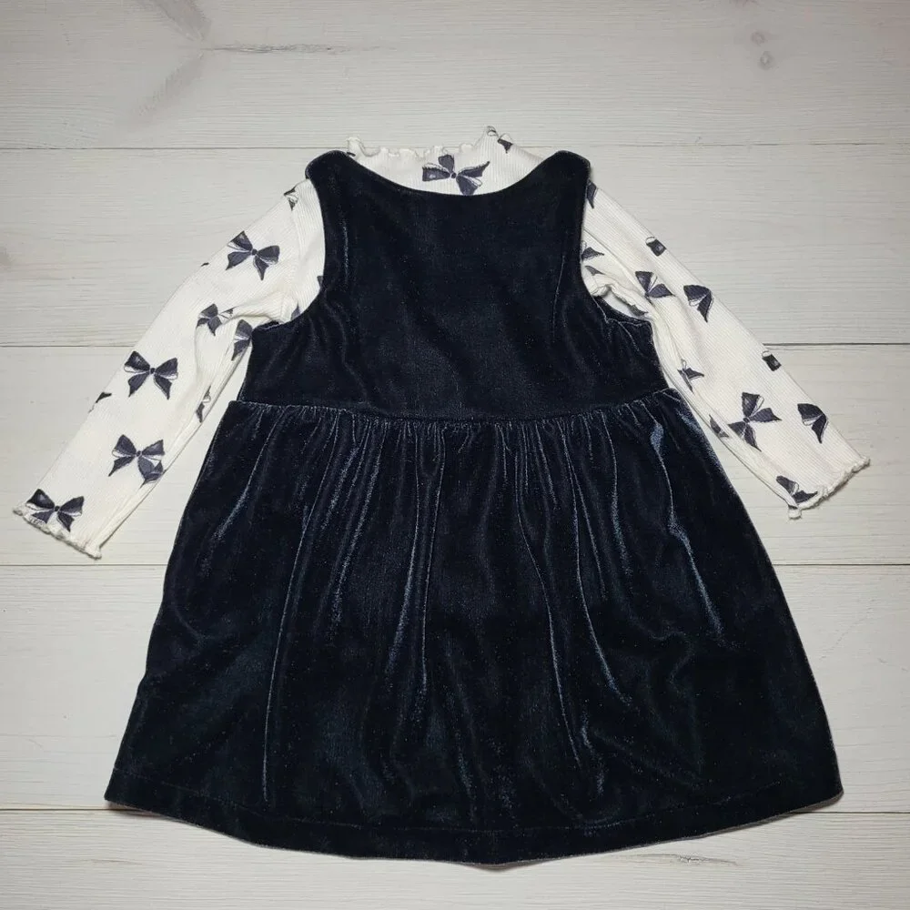 Carter's Infant Baby Girl's Overall Dress Set Velvet Velour Bows Top Holiday.